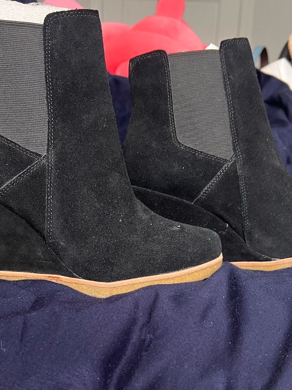 Splendid Black Suede Wedge Chelsea Boots